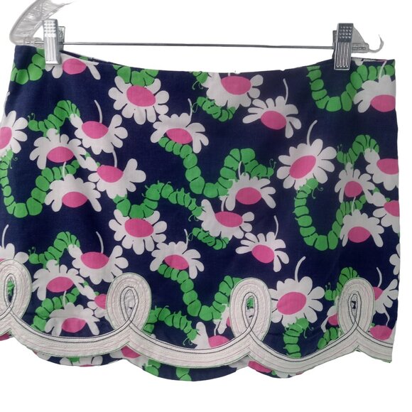 Lilly Pulitzer Tate Yum Yum Mini Skirt Size 10 Bright Navy  Floral Scalloped Hem - Picture 2 of 11